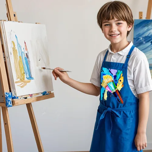 Vista 2 de Delantal de regalo de Navidad para niños con nombre personalizado, delantal para pintura, artes y manualidades, ideal para niños y niñas