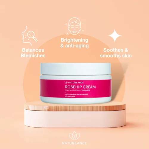 Vista 4 de Crema de rosa mosqueta (8 onzas líquidas), fórmula hidratante hidratante para antienvejecimiento, equilibra las manchas, calma la piel, sensación