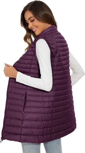 Vista 2 de Chaleco largo acolchado para mujer, chaleco de plumón ligero de invierno, chaleco negro para mujer, ropa de exterior, chaqueta sin mangas