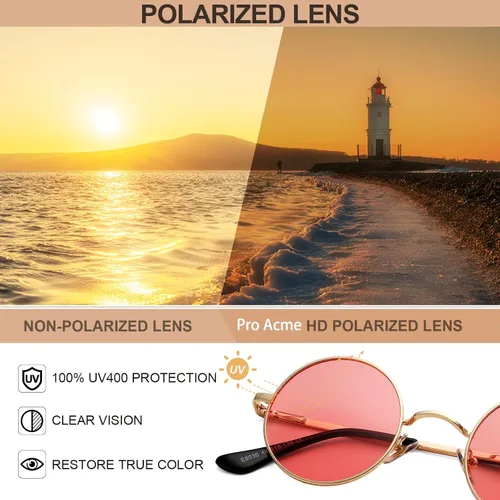 Vista 5 de Pro Acme - Gafas de sol polarizadas redondas para hombre y mujer, estilo John Lennon