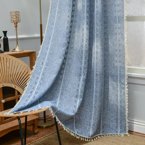 Vista 21 de Deeprove Cortina Boho de 96 pulgadas de largo para sala de estar, dormitorio, guardería, lino café semi-transparente transpirable de 96 pulgadas