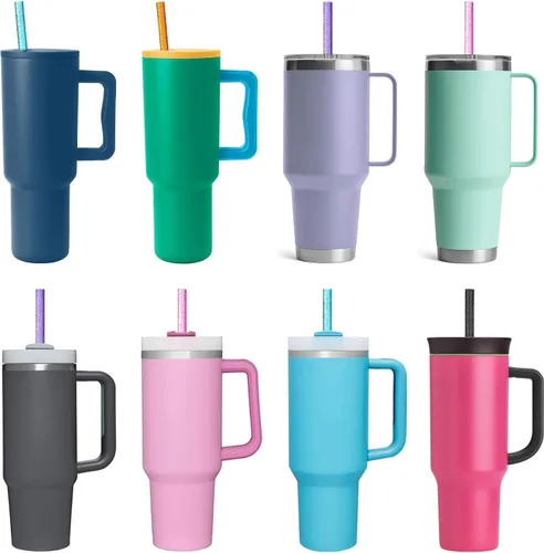 Vista 7 de Popote de repuesto compatible con vaso Stanley de 40 onzas y 30 onzas, paquete de 6 popotes reutilizables con cepillo de limpieza, plástico