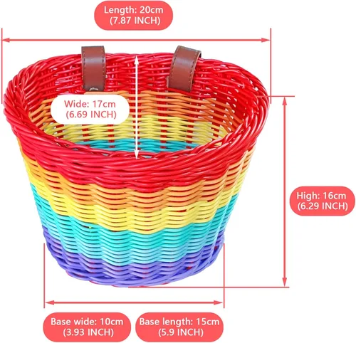 Vista 4 de Cesta de bicicleta para niños, cesta de mimbre, cesta de bicicleta para manillar para niñas con collar de unicornio, campana de bicicleta