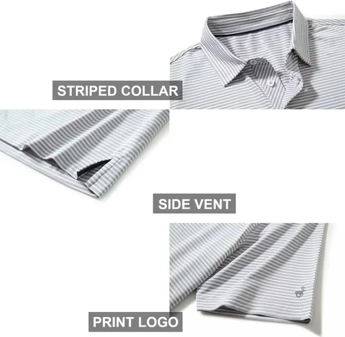 Vista 4 de Men's Golf Polo Shirts Short Sleeve Striped Performance Moisture Wicking Dry Fit Golf Shirts for Men