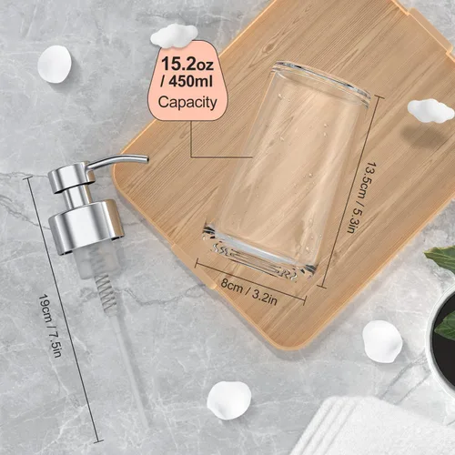 Vista 3 de BabyElf Dispensador de jabón espumoso de vidrio transparente con bomba de acero inoxidable a prueba de óxido, dispensador de jabón de manos
