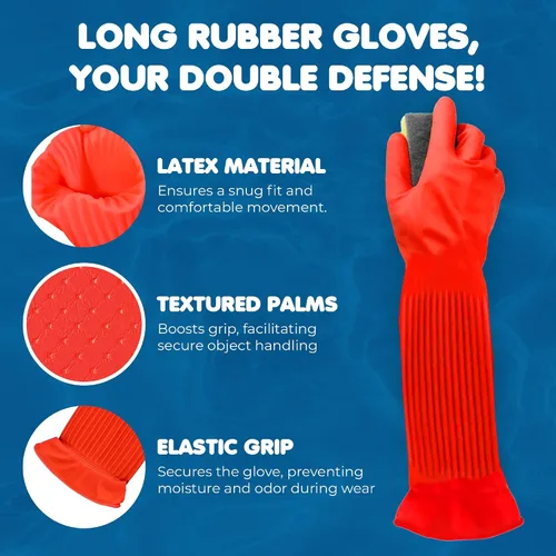Vista 3 de SunGrow Guantes de goma de 22 pulgadas de largo para baño de perros y gatos, aseo, cambios de agua en el acuario, mantienen las manos y los brazos