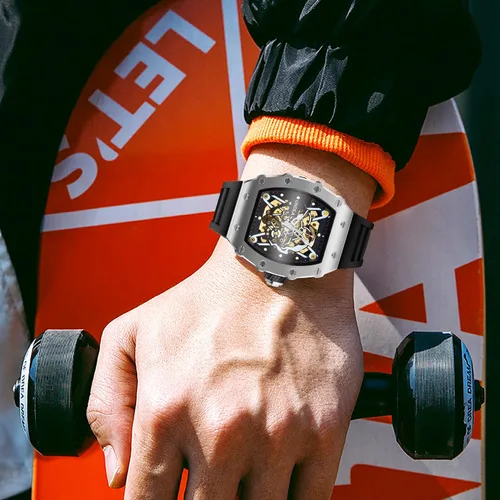 Vista 3 de Reloj mecánico automático para hombre, cronógrafo de lujo, resistente al agua, con esqueleto hueco, reloj de pulsera para hombre, correa