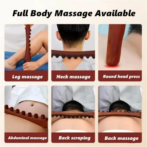 Vista 7 de Herramientas de masaje de madera Gua Sha, herramienta de paleta de drenaje linfático de 10 cuentas, herramienta de masaje de mano para esculpir