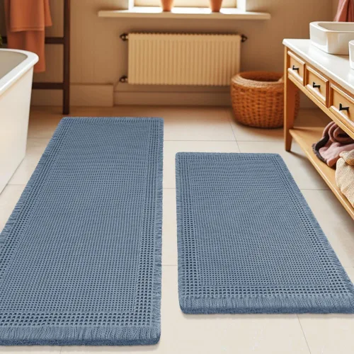 Vista 54 de Tapete de baño con diseño de gofre, moderno, bohemio, absorbente, antideslizante, ultrasuave, lavable a máquina, con letra de baño, dormitorio