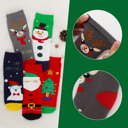 Vista 3 de UOIXPUHUO 5 pares de calcetines de Navidad calcetines de algodón cálidos de invierno para niños pequeños Rojo