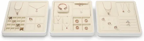 Vista 4 de Oirlv - Bandeja de exhibición de joyería de microfibra, para collares, pulseras, anillos, plato vacío (Beige)
