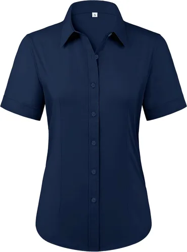 Vista 21 de Siliteelon - Camisas de vestir con protección contra manchas, sin arrugas, de manga corta, color liso, con botones, para mujer