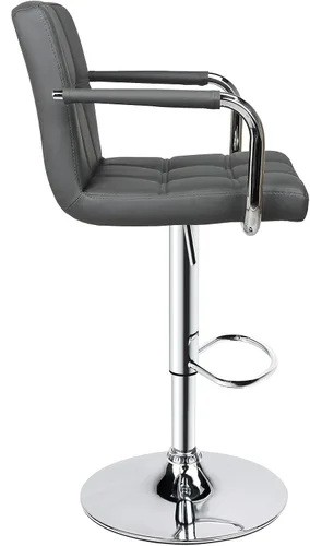 Vista 4 de Leopard Taburetes de bar ajustables con reposabrazos, respaldo cuadrado, doble costura giratoria con taburete trasero, juego de 2 (gris)