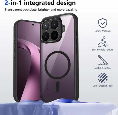 Vista 5 de Funda magnética transparente compatible con Xiaomi 17T, color negro 2 en 1 PC + TPU cubierta de teléfono a prueba de golpes, carcasa protectora
