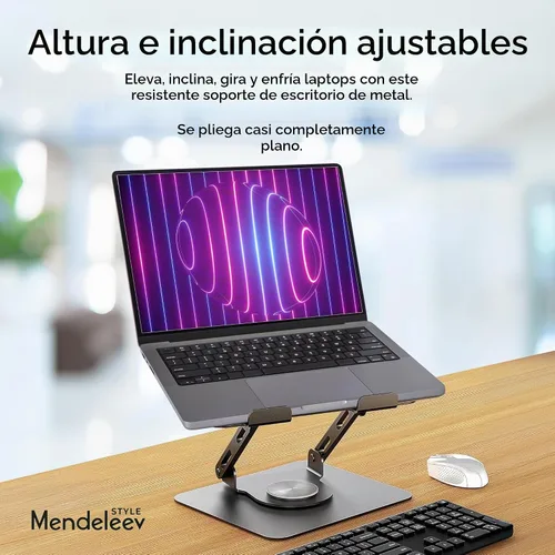 Vista 5 de Soporte ajustable plegable giratorio gris para portátil de 360°, se adapta