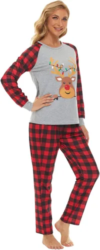 Vista 3 de YIJIU Pijamas de Navidad con estampado de ciervos y tótem de manga larga