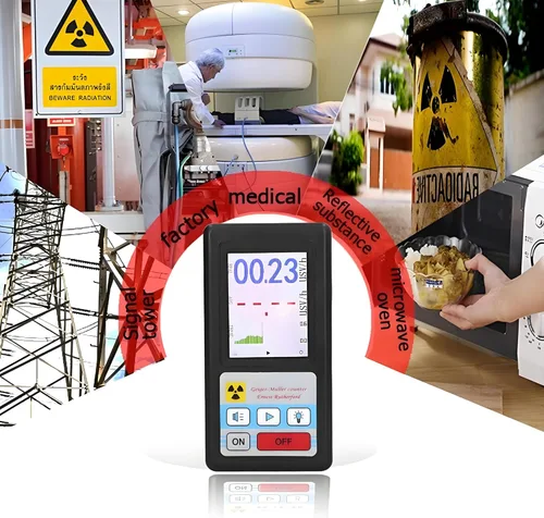 Vista 2 de Geiger profesional detector de radiación nuclear portátil beta gamma dosímetro de rayos X con pantalla LCD ±10% recargable para inspección