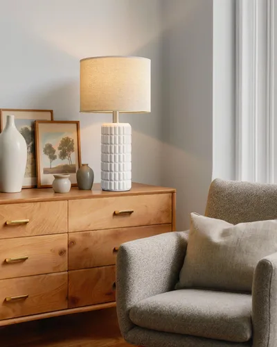Vista 3 de Seealle Lámparas de mesa de cerámica modernas de 23" - Lámparas de mesa para sala de estar, lámparas de mesita de noche de estilo granja para Blanco