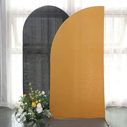 Vista 15 de Efavormart - Juego de 4 fundas de elastano beige para arco de media luna, fundas de telón de fondo Chiara de 2.5 pies a 7 pies para escenarios