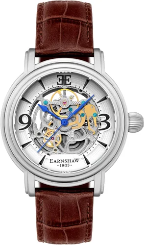 Vista 10 de Thomas Earnshaw Longcase Grande Skeleton Reloj automático para hombre, 1.890 in, esfera de corazón abierto, correa de cuero genuino ES-8011