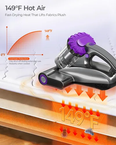 Vista 6 de Mayking Aspirador de colchón con UV-C para limpieza profunda de cama Morado