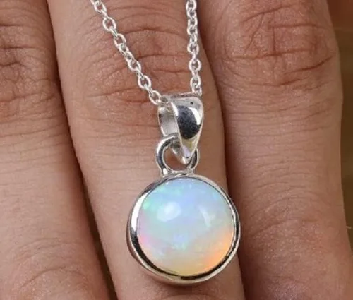 Vista 4 de Colgante de ópalo etíope redondo natural 925 collar de plata esterlina joyería de piedra natal de octubre, Gema, Ópalo etíope