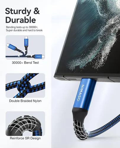 Vista 4 de NIMASO Paquete de 4 cables USB C a USB C de 60 W [10 pies+6.6 pies + 3.3 pies + 1 pie], cable de carga USB tipo C compatible con Samsung Galaxy