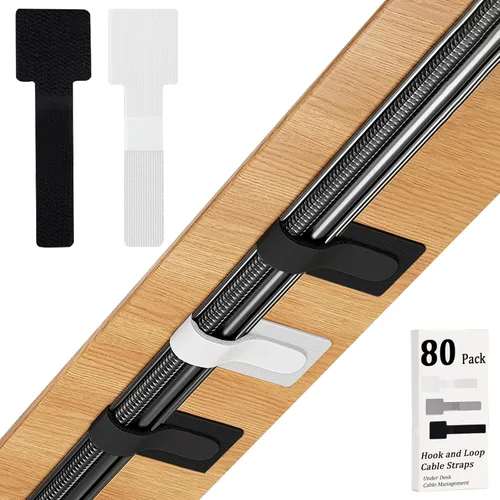 Vista 12 de 80 piezas de correas de velcro para cables, gestión de cables debajo del escritorio, bridas de cable autoadhesivas, organizadores de cables Blanco