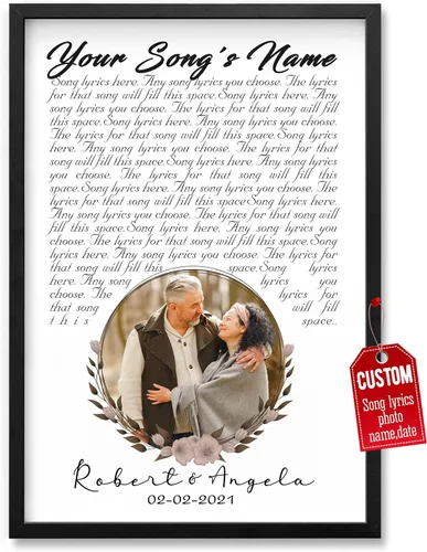 Vista 34 de H-DEWALL Póster personalizado de letras de canciones, regalo de boda único para parejas, personaliza con tus propias fotos, nombres y fecha, sin