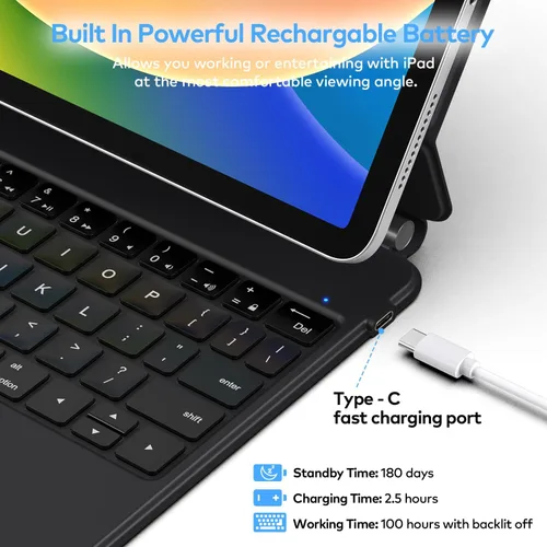 Vista 8 de runelk Funda con teclado para iPad de 10ª generación 2022 y 11ª (A16, 2025) – Teclado estilo mágico con panel multitáctil – Soporte de voladizo