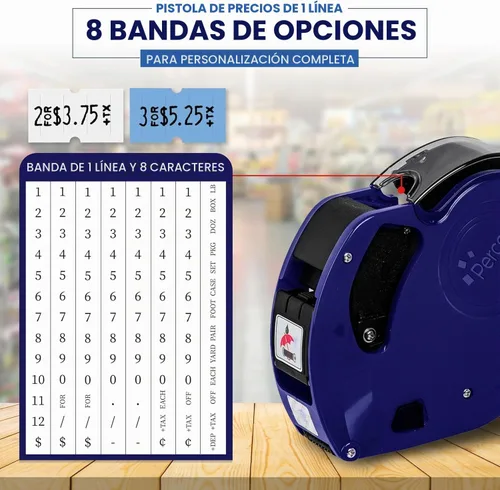 Vista 3 de Perco Lite - Pistola de precio de 1 línea con etiquetas, el kit incluye 3 rollos blancos, 3 rollos azules, 2 rodillos de tinta, 1 rollo de tinta