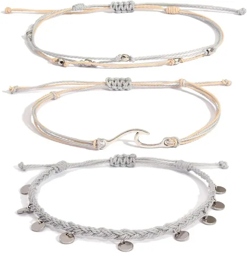 Vista 11 de Pulseras de tobillo impermeables con cuentas, pulseras de tobillo de playa con olas, pulseras de tobillo de acero inoxidable con monedas, joyería