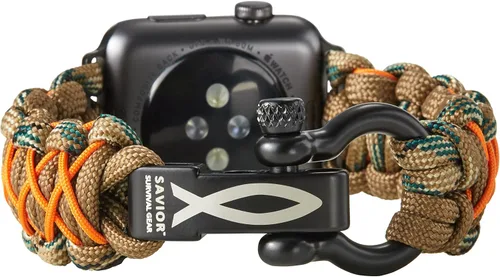 Vista 31 de Savior Survival Gear - Correa de repuesto para Apple Watch de 1.65”/42 mm, hecha de 550 cuerda de paracaídas con grillete ajustable de acero Negro