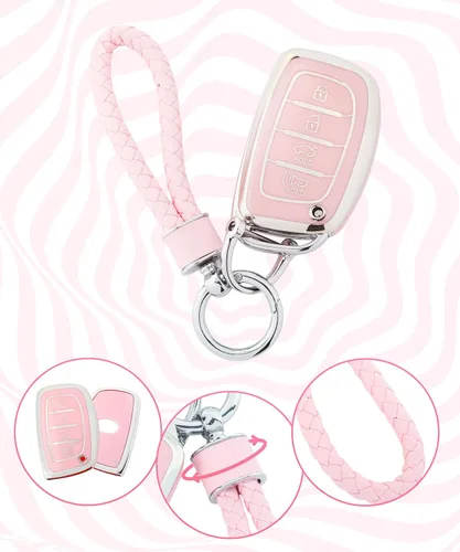 Vista 4 de Funda para llavero de automóvil, accesorios de automóvil, protección de TPU suave, funda para llave con llavero para mujer, protección completa