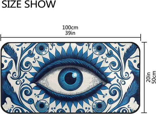 Vista 2 de Alfombra rectangular (ojo malvado azul), 39 x 20 pulgadas, antideslizante, de algodón elástico, capa intermedia para cocina, baño, sala de estar