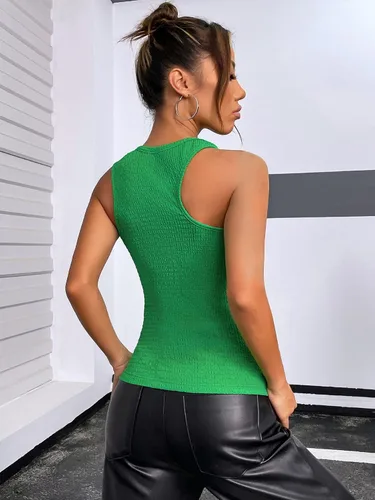 Vista 2 de GORGLITTER Camiseta sin mangas con cuello asimétrico para mujer