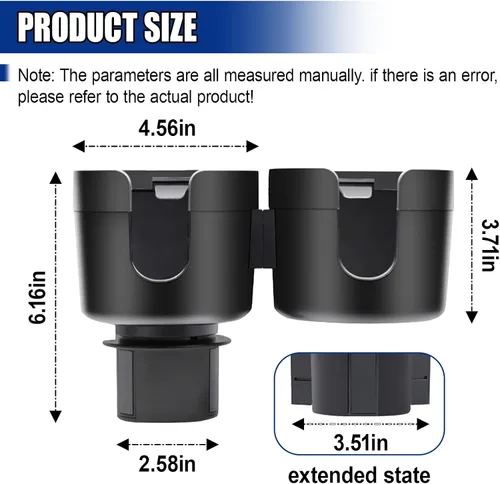 Vista 2 de Extensor de Portavasos Doble para Automóvil, Soporte Multifuncional 2 en 1 para Bebidas de Auto con Inserto de Base Ajustable, Adaptador