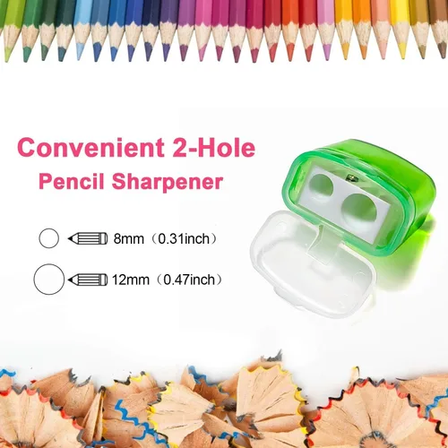 Vista 3 de ForTomorrow Sacapuntas manuales para niños, paquete de 8 sacapuntas pequeños de mano de doble agujero con tapa para escuela, aula, oficina en casa