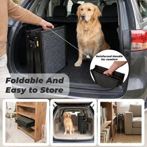 Vista 6 de Paquete de rampa para perros para viaje en automóvil, rampa plegable antideslizante de 63 pulgadas + funda de asiento trasero impermeable + 15