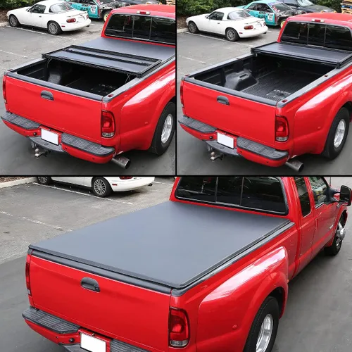 Vista 5 de DNA Motoring TTC-TRISOFT-049 Cubierta Tonneau Tri-Plegable Suave Ajustable para Cama Trasera de Camioneta Pickup, Negro