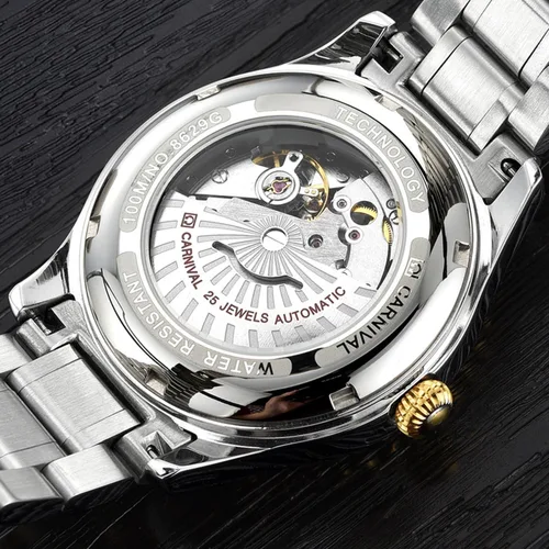 Vista 4 de CARNIVAL Mens Dial Automatic Full Gold Stainless Steel Sapphire Glass Waterproof Men Black Watch
