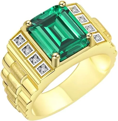 Vista 3 de Rylos Anillos para hombre, chapados en oro amarillo, plata, estilo de diseñador, 0.4 x 0.31 pulgadas, con forma de corte esmeralda y diamantes