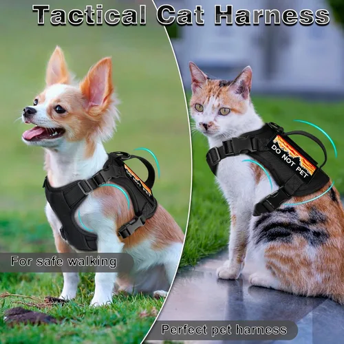Vista 3 de Arnés táctico para caminar, chaleco ajustable a prueba de escapes para gatos grandes, chaleco transpirable de fácil control con asa, parches Molle