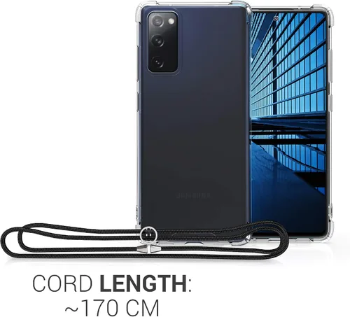 Vista 3 de kwmobile Funda cruzada compatible con Samsung Galaxy S20 FE - Funda transparente de TPU con correa de cordón - Negro/Transparente