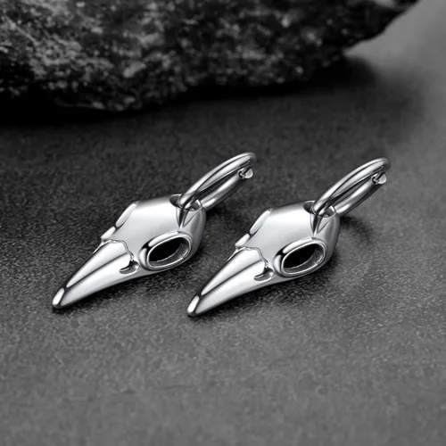 Vista 8 de FaithHeart Pendientes de tuerca Raven para mujeres y hombres, de acero inoxidable, punk gótico, nórdico, vikingo, con delicado embalaje de regalo