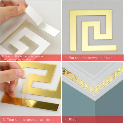 Vista 4 de SelfTek 30 calcomanías acrílicas de pared de espejo, calcomanías para despegar y pegar, azulejos, borde de bricolaje, calcomanías adhesivas