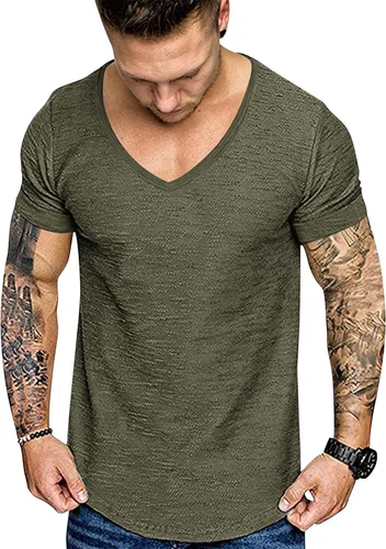 Vista 2 de COOFANDY Paquete de 2 camisetas de manga corta con cuello en V para hombre