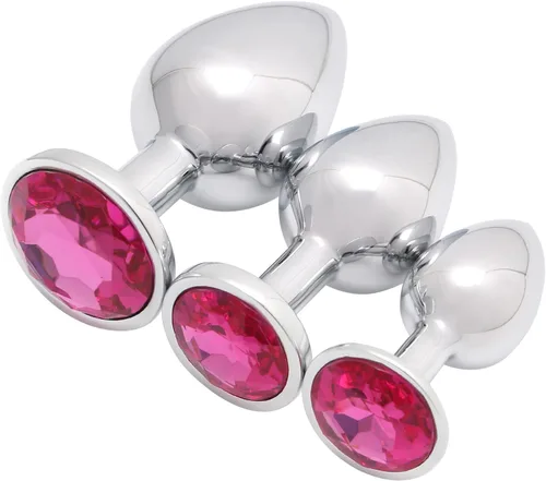 Vista 12 de AKStore 3 tapones anales fetiches de acero inoxidable con diseño de joyas lujosas para fantasías sexuales de bondage, tamaños grande, mediano y Negro