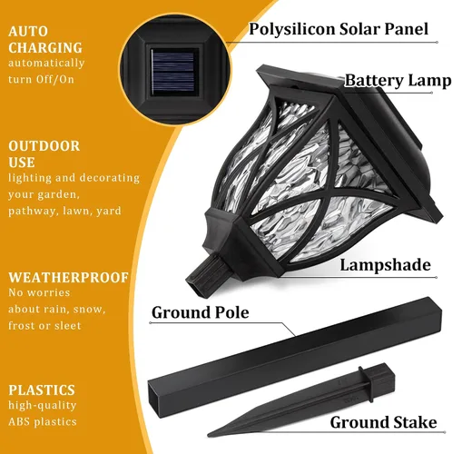 Vista 3 de GIGALUMI Paquete de 6 luces solares impermeables para exteriores, luces LED solares de jardín, decoraciones al aire libre, decoración de jardín