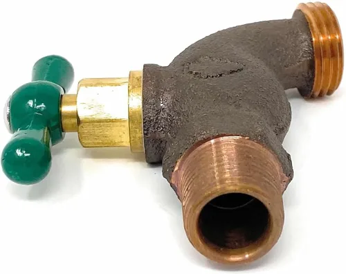 Vista 2 de Manguera Bibb Válvula Punta de Flecha Tipo Latón Sillcock [79-115] 1/2" Macho NPT Entrada 3/4 Manguera de Agua Salida Ideal - Llave de Manguera